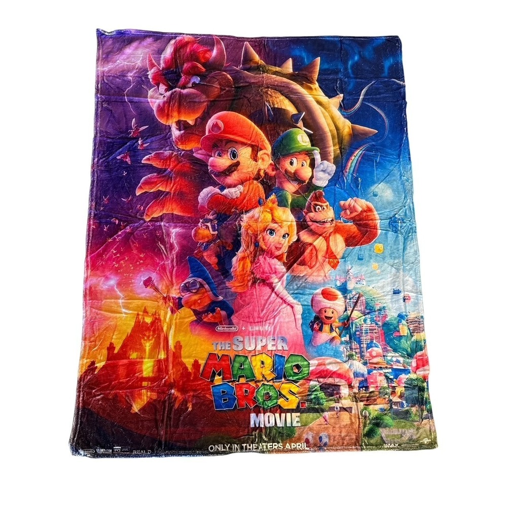 Super Mario Bros Movie‎ 2023 Fleece Throw Soft Blanket Poster Art Nintendo NWOT